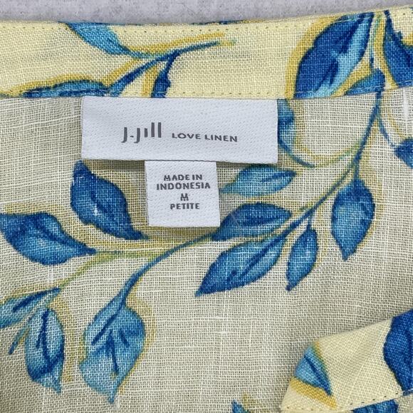 J.JILL Top PM Petite Love Linen Watercolor Printed Pintuck 3/4 Sleeve Yellow - Picture 5 of 13